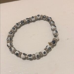 Evil Eye Beaded Stretch Bracelet in White and Black